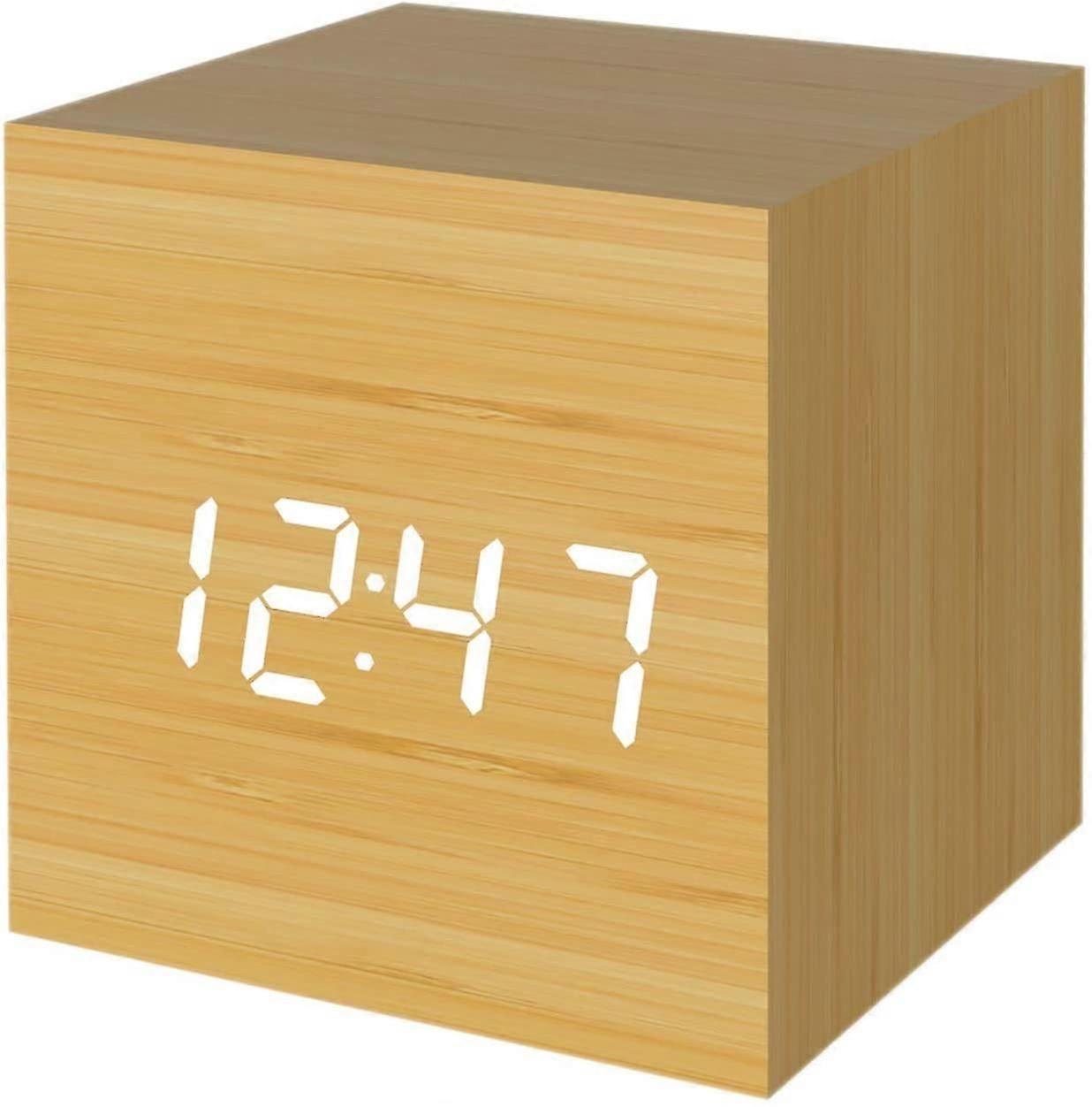 Digital Alarm Clock Wooden Alarm Clock USB Battery Powered Desk Clock Cube Clock