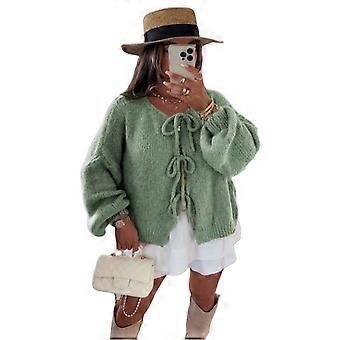 Women Tie Front Knitted Cardigan Sweater Long Sleeve Open Front Oversized Outerwear Jackets Coat Knitwear Top Streetwear  Pink XL