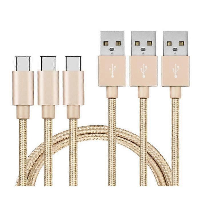 USB-C Cable for Oppo Find X2 Lite - Find X2 Neo - Find X2 Pro - USB-C Braided Nylon Gold 1 Meter [LOT 3] Phonillico®