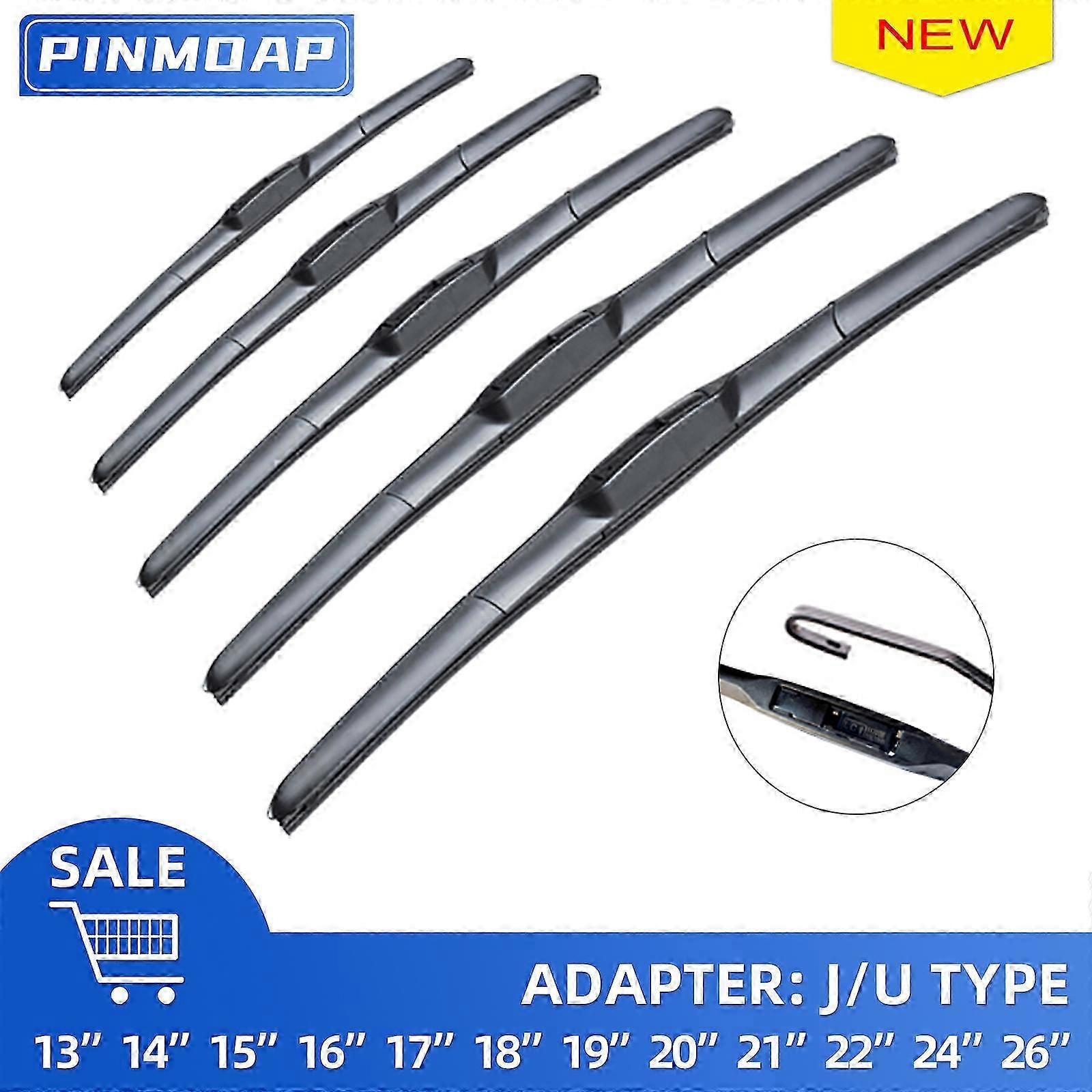 Universal Ju Hook Wiper Blade, suitable for rubber windshields, compatible with various car accessories sizes from 14 to 26