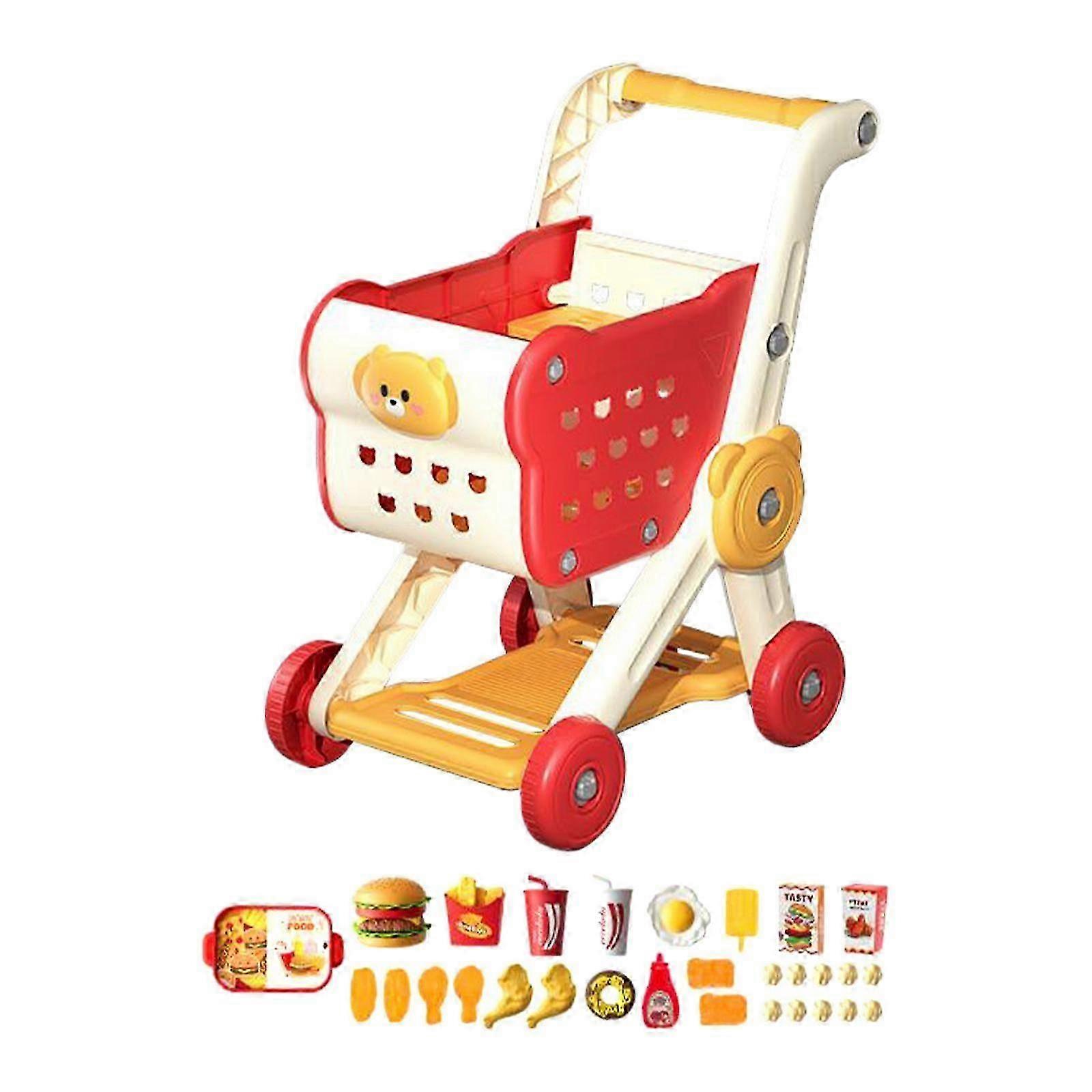 Interactive Mini Shopping Cart Toys Set for Kids - Red Desk Storage Playset
