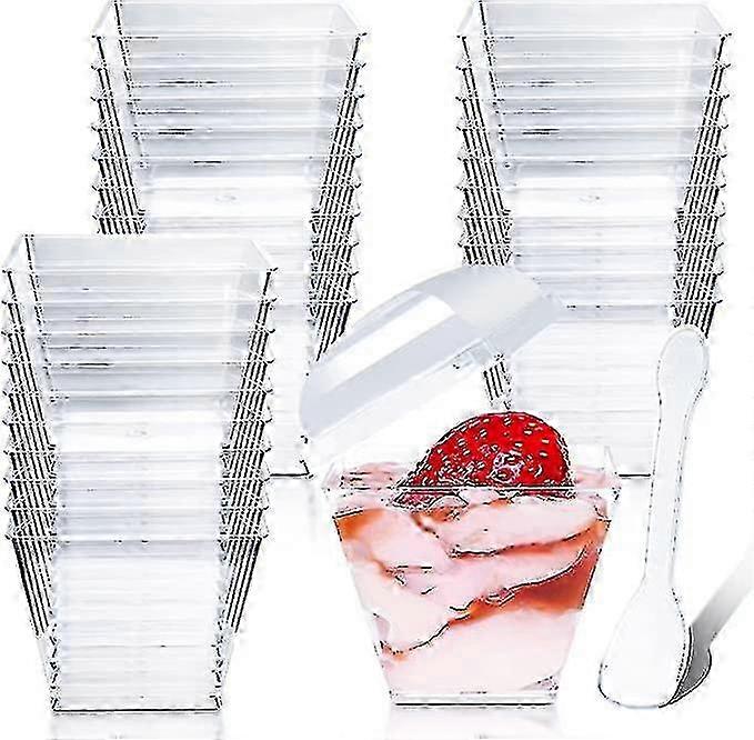 50pcs 4oz Reusable Dessert Cups – プラスチック容器、ムース&アイスクリーム用蓋&スプーン付き