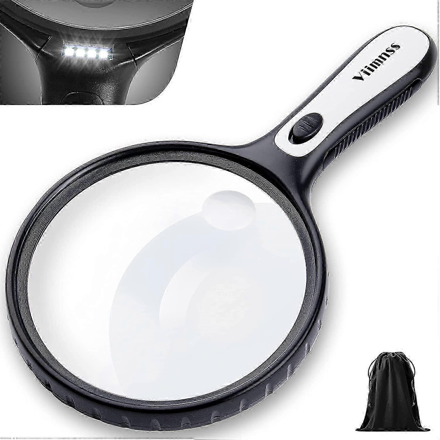 LED Magnifying Glass with Light, Large Handheld Illuminated Magnifier for Seniors Reading
