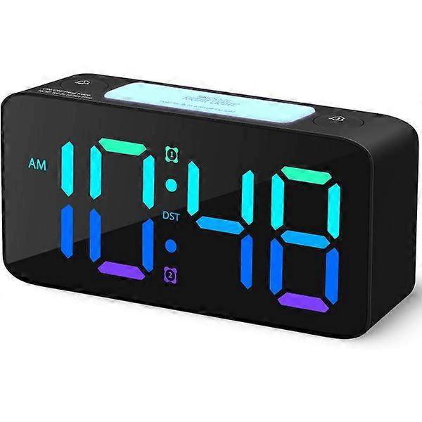 Super loud alarm clock for heavy sleepers, digital clock with 7-color night light, adjustable volume, dimmer, USB charger, small clocks