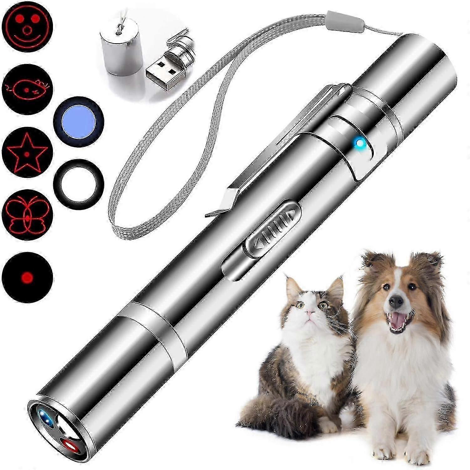 Cat Toys, Laser Pointer with 5 Adjustable Patterns, USB Recharge Laser, Long Range and 3 Modes Training Chaser Interactive Toy, Dog Laser Toy