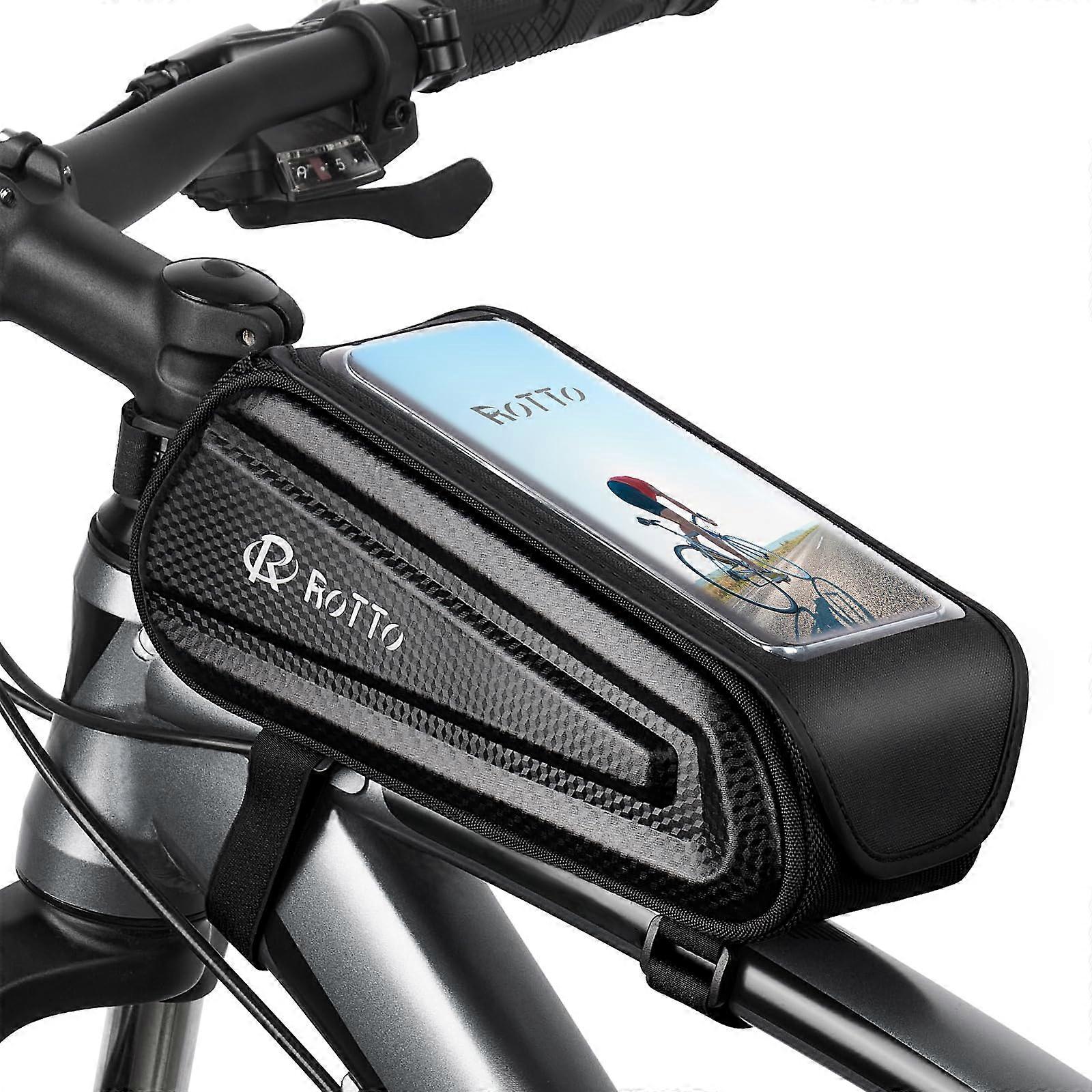 Bicycle Frame Bag Mobile Phone Holder Waterproof Hard Shell Case for Smartphones Up to 7 Inches Black with Touchscreen