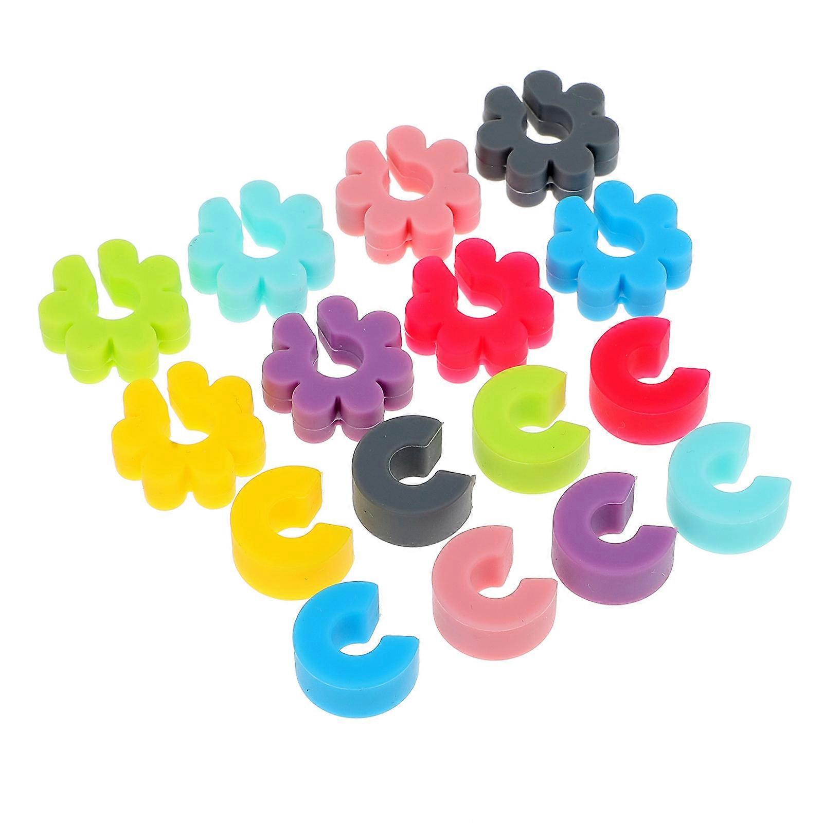 Silicone Drink Markers with Perforation Design for Cup Identification Reusable Assorted Color 16 Pcs