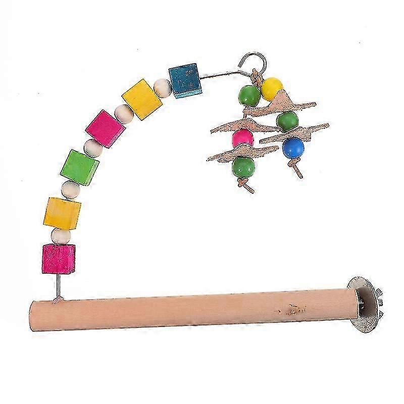 Wooden Perch Stand with Chewing Wood Block Toy for Birds, Ideal Accessory for Parrot Cages