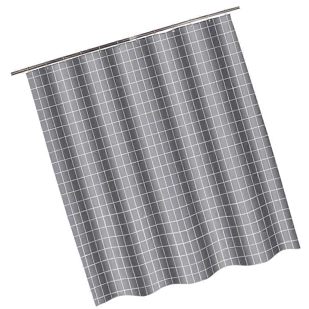 Check Pattern Curtain Polyester Shower Curtain Dark Grey 100 x 200 cm Mildew Proof Bathroom Use 1Set