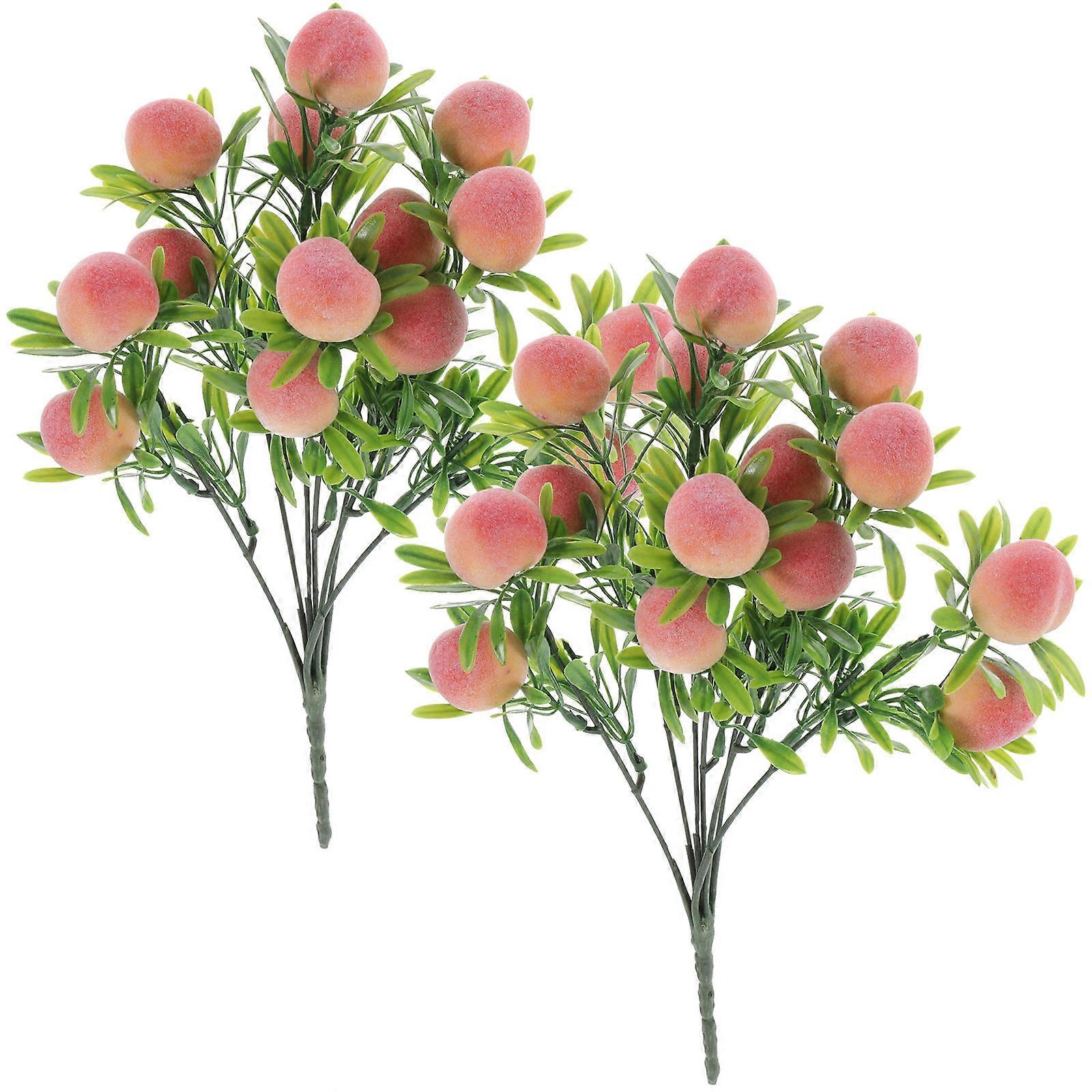 Fruit Stems Artificial Peach Decorations Emulation Branch Bright Color Realistic Visual Experience Homeowners 2Pcs
