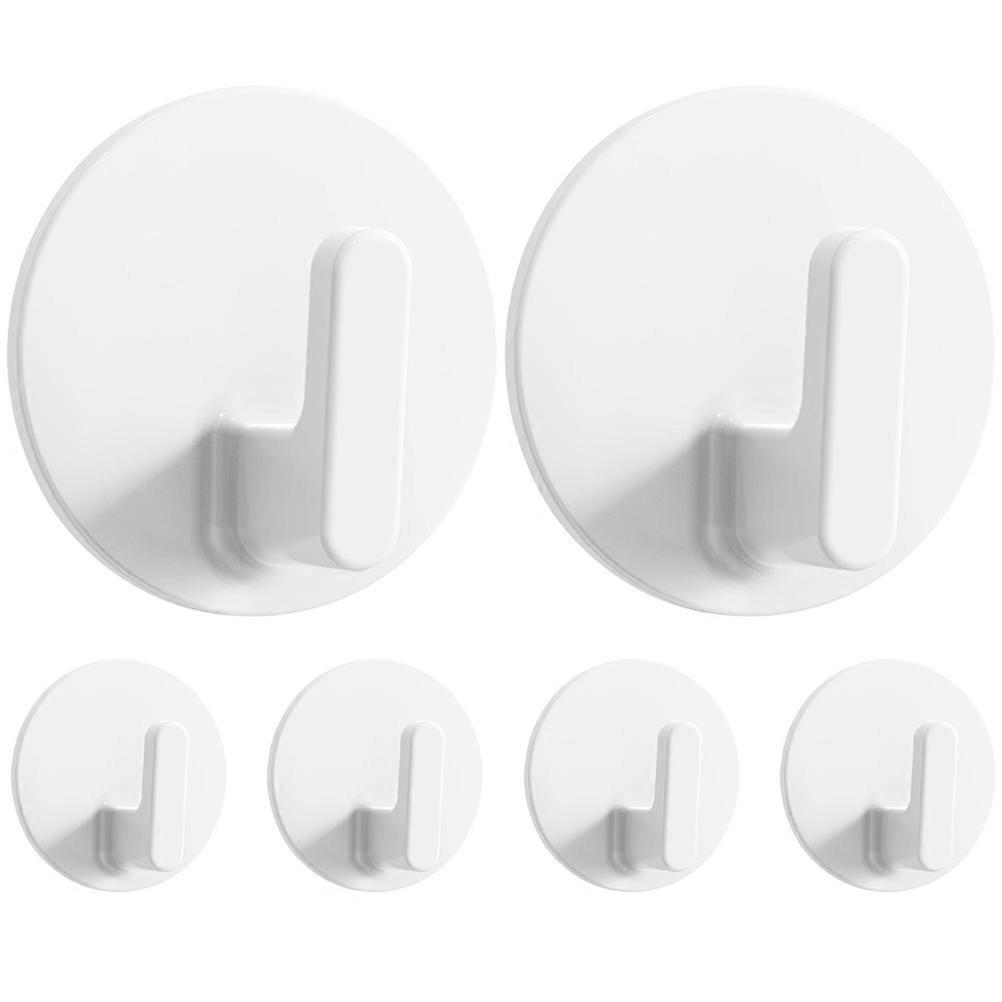 6pcs Self Adhesive Wall Hooks, Sticky Mounting Hooks for Bathroom, Closet, Door, No Drilling, White, for Towels, Coats, Keys Organization