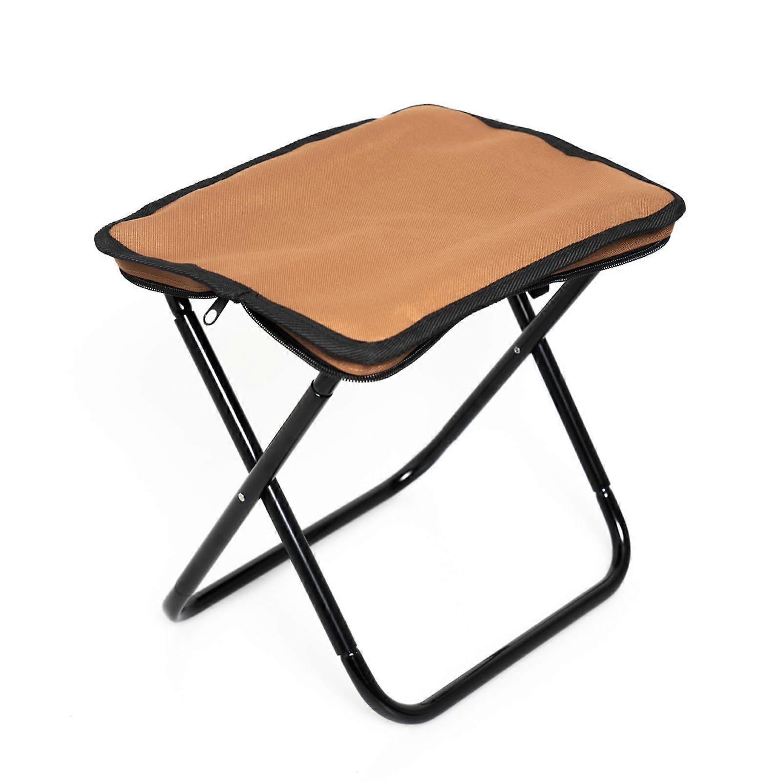 Portable Folding Camping Stool with Zipper Pack, Lightweight Khaki and Black Outdoor Folding Seat for Easy Travel