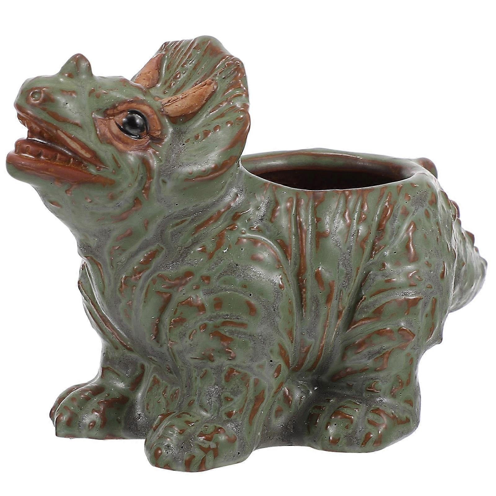 Ceramic Flower Container Dinosaur Modeling Flowerpot Green For Hotel Decorations 15x9cm Creative Flowerpot 1Pc