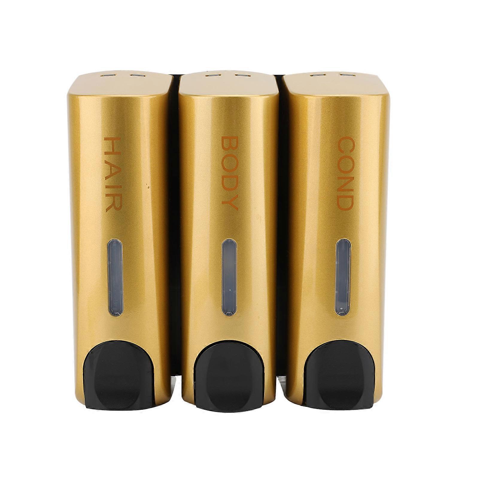 ABS Soap Dispenser 3x350ml Manual 3 Compartments Wall Mounted Shampoo and Conditioner Dispenser for Hotel Home Gold