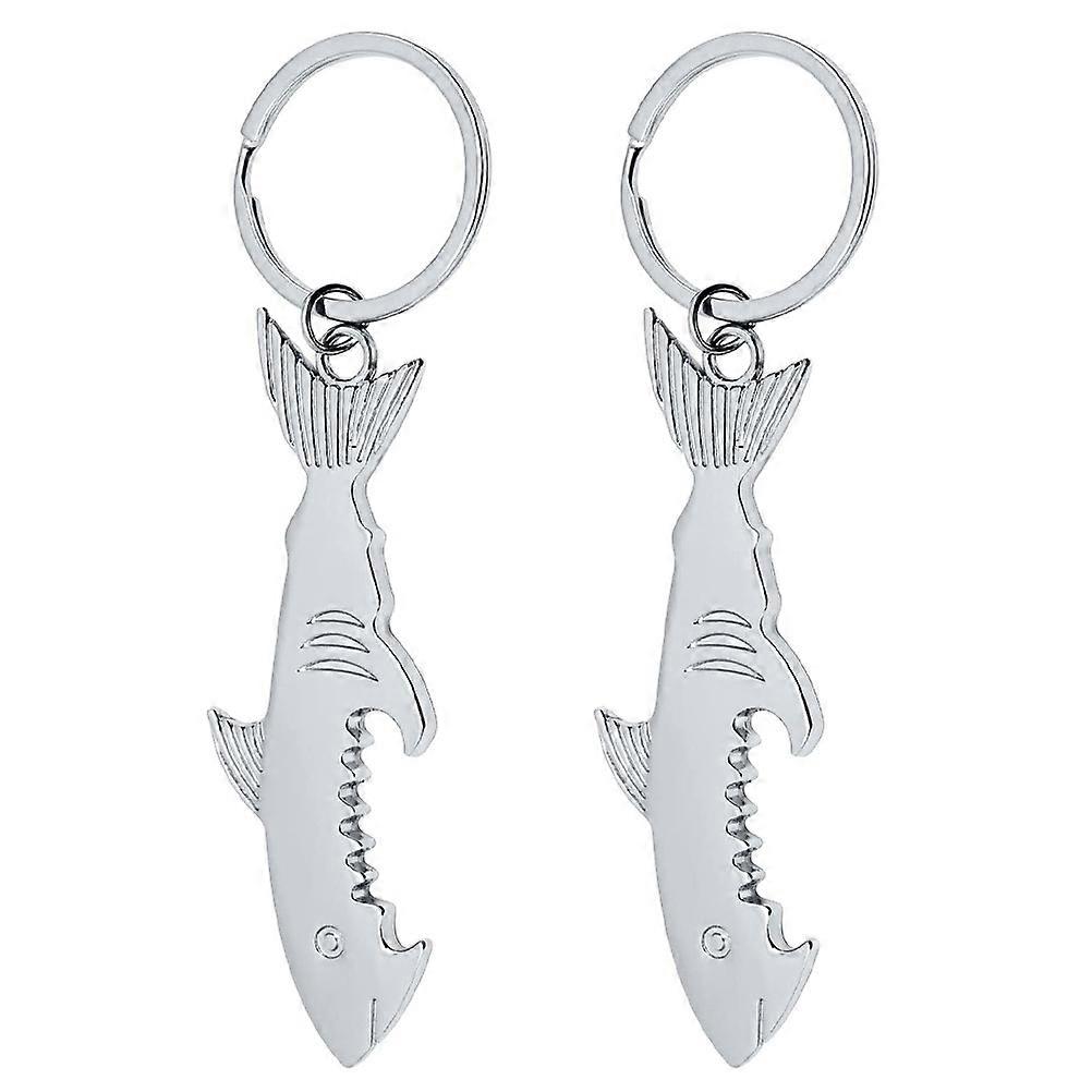Metal Bottle Opener Key Pendant Keychain Multipurpose Design Business Silver 2Pcs