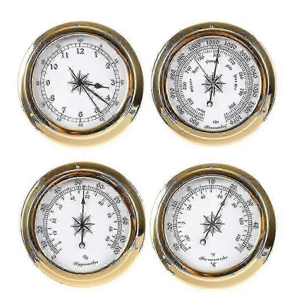 4 Pieces Brass Case Weather Station Barometer And Clock Tid 115mm