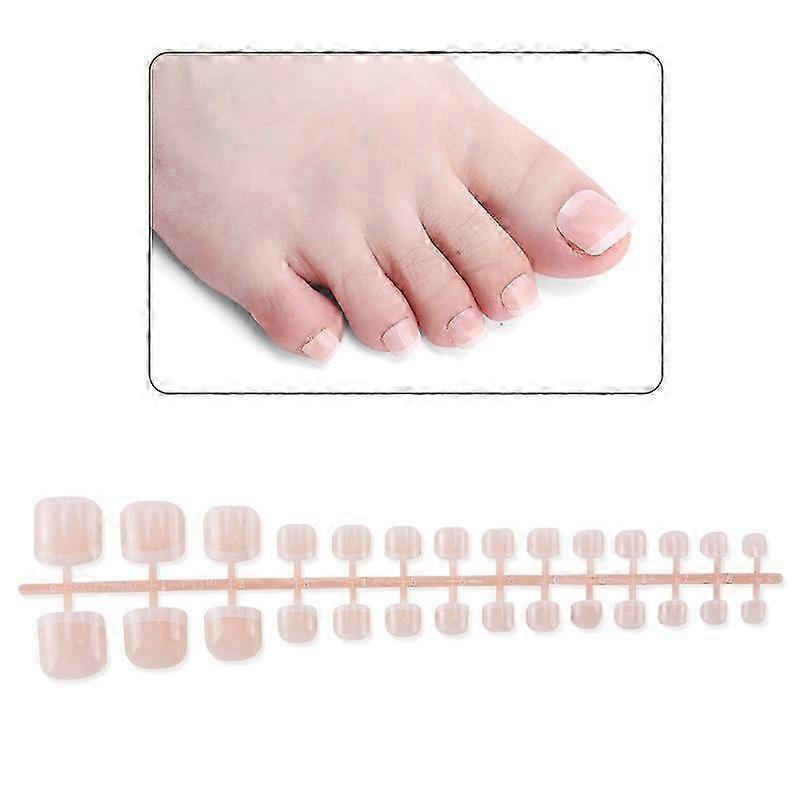 Short French Stick-On Toenails, Artificial Full Coverage Press-On Toenails, Size 14