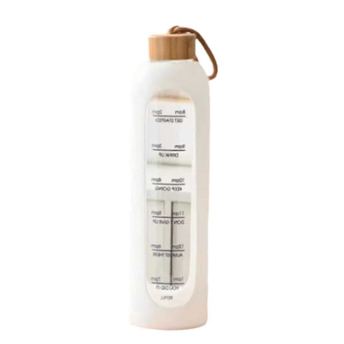 1L Time-Marked Glass Water Bottles Portable Drink Bottle White