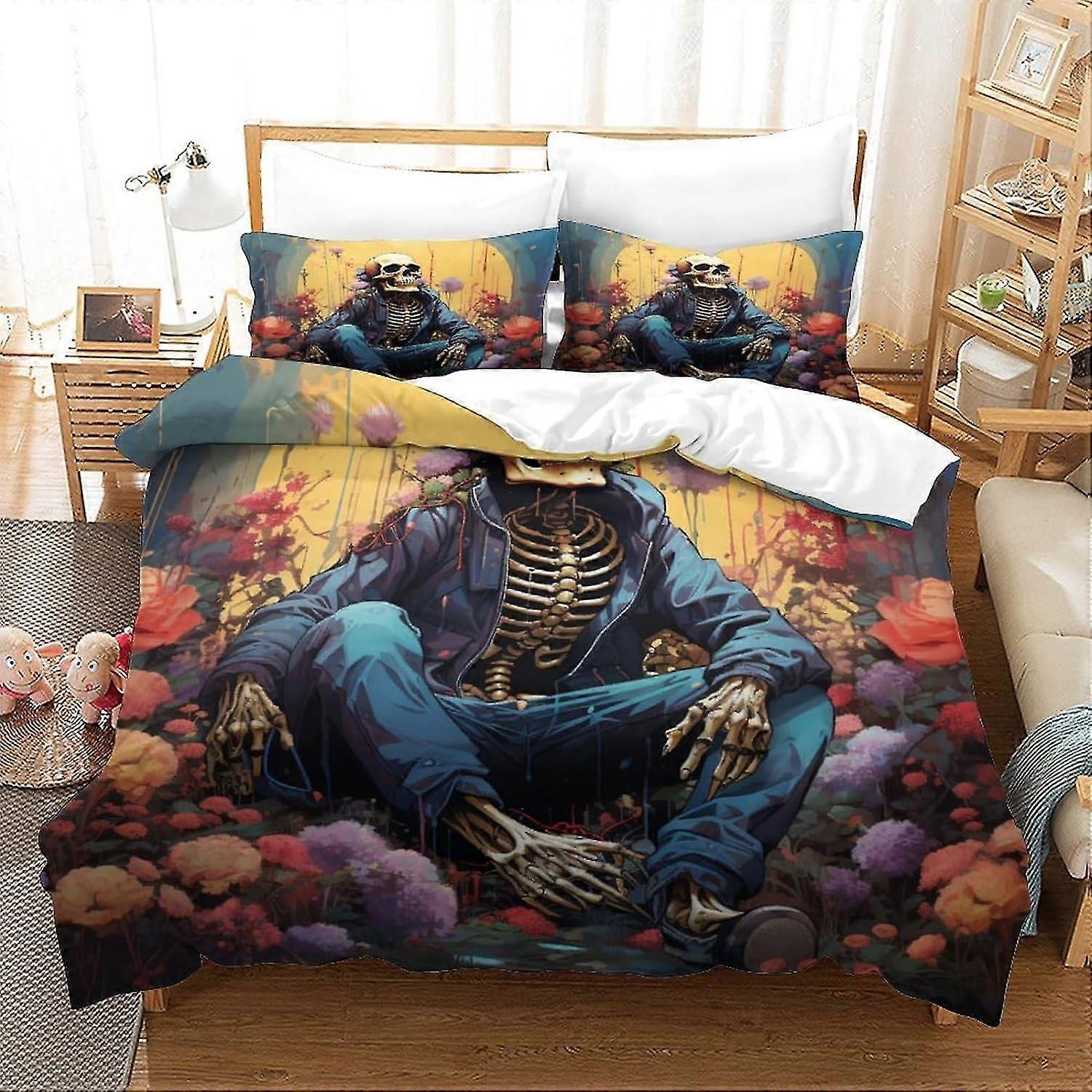 Conjunto de capa de edredão de cama de esqueleto humano Colchas impressas em 3D para adultos e crianças sem edredom duplo