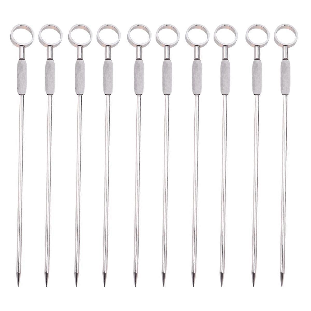 Toothpick Party Picks 10 Pcs 304 Stainless Steel Rustproof Round Circles Shaped Fruit Picks for Entertainment Venues KTV Silver