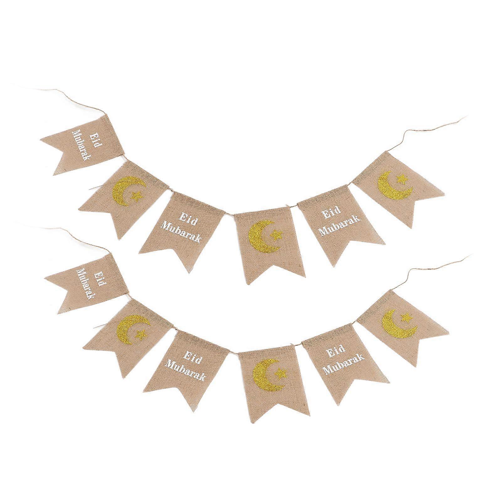 2025 Latest Model  2Pcs Eid Mubarak Banners Jute Exquisite Beautiful DIY