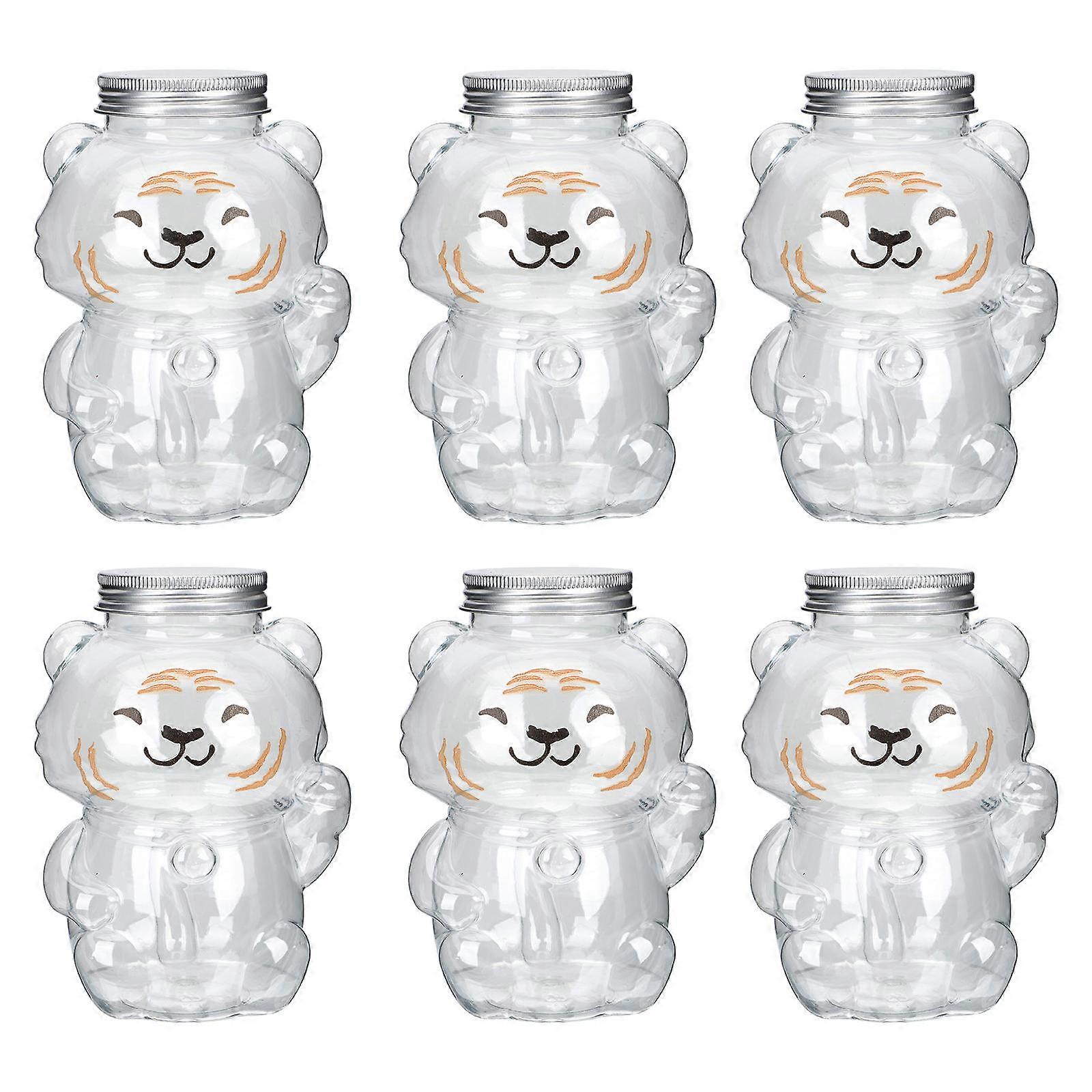 Plastic Juice Bottles With Lids Tiger-Shaped Beverage Storage For Café Daily Use 6Pcs