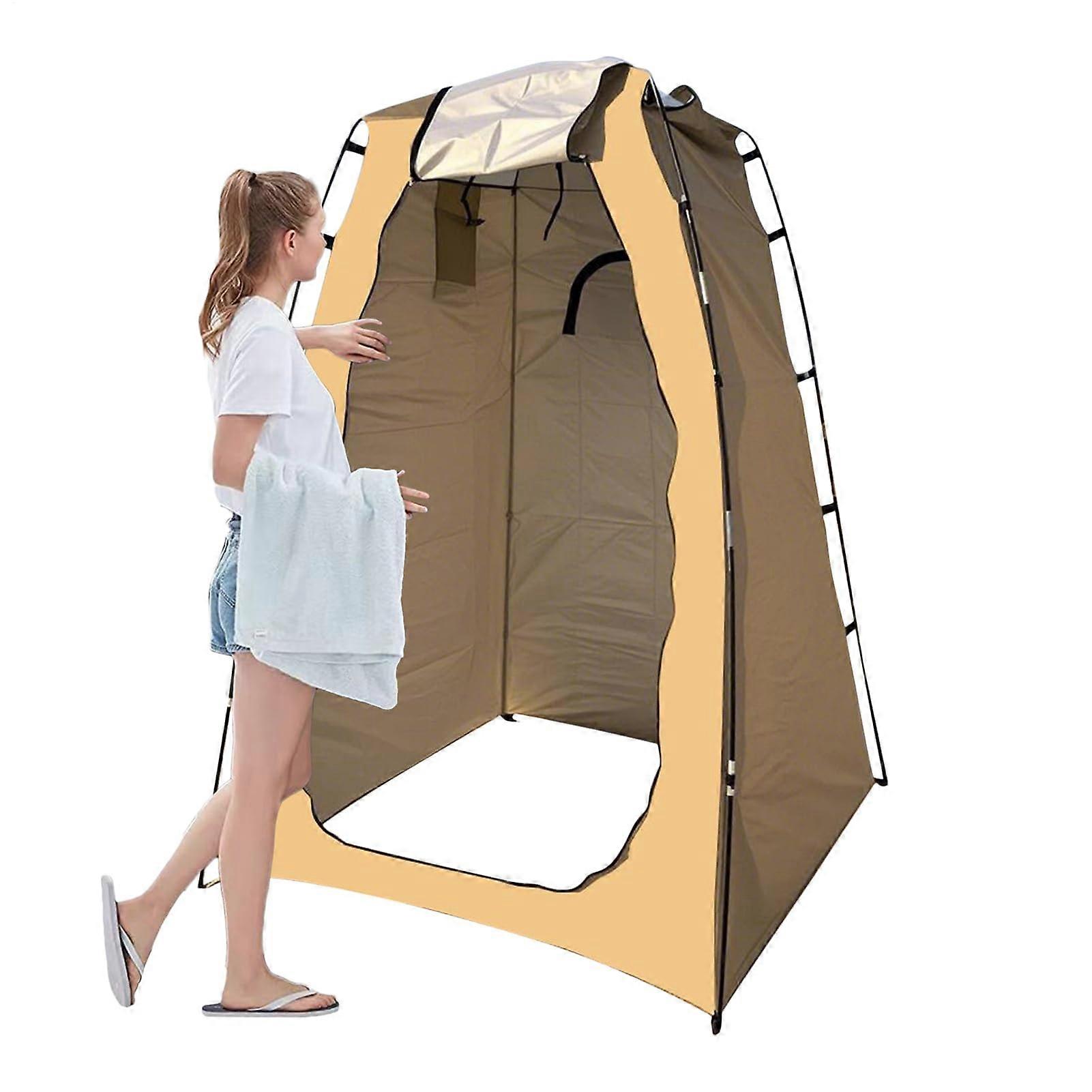 Shower Tent With Privacy Enclosure, 4-In-1 Camping Toilet Tent, Pop-Up Canopy, Str Khaki Portable Changing Room Shelter