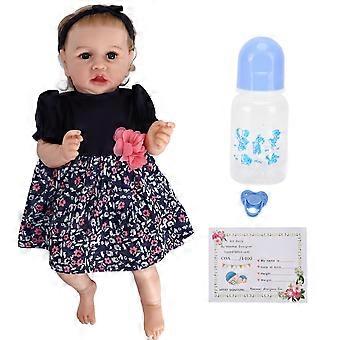 Lifelike Reborn Girl Realistic Waterproof Full Vinly Body Baby Doll with Skirt for Kids 22 Inches