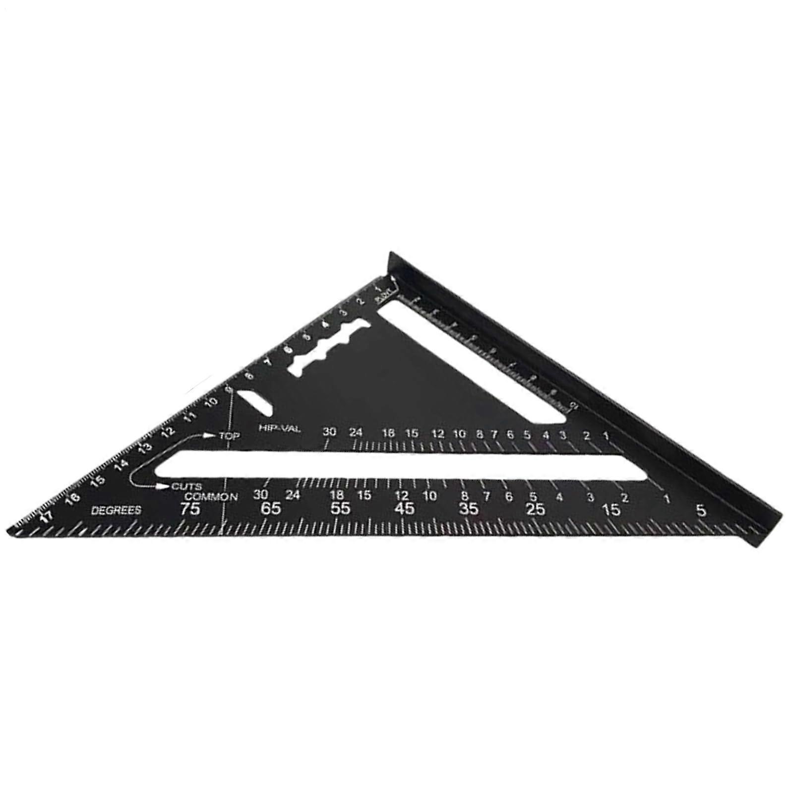 Triangular Ruler, Metric Scales with Try Angle, Precision Measuring Tool Made of Metal for Woodworking, Architecture and Technical Drawing, Black