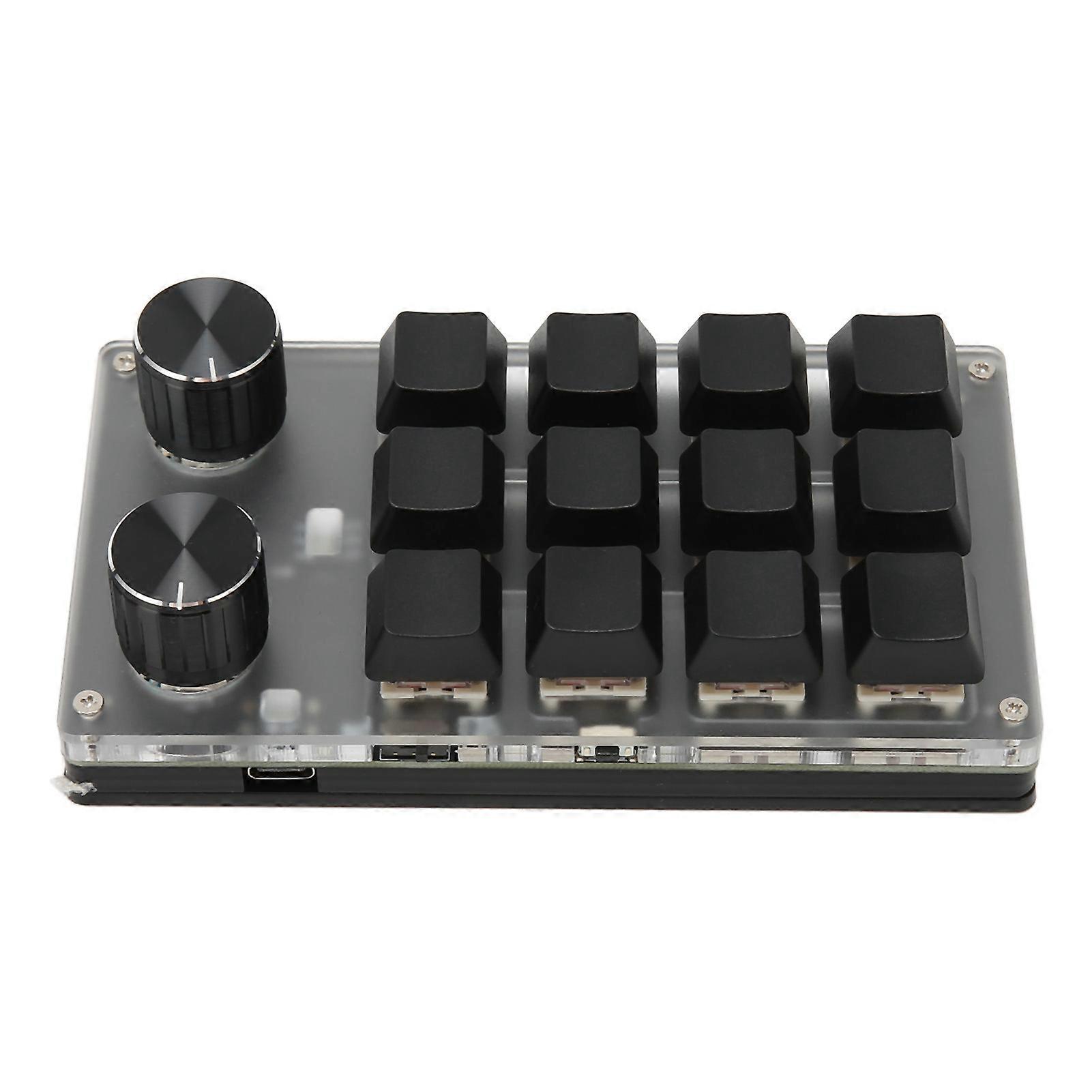 Mini Keypad Knob Design Red Switch Dual Mode Plug and Play Mechanical Programmable Keypad for Gaming Office Media 12 Keys with 2 Knobs 