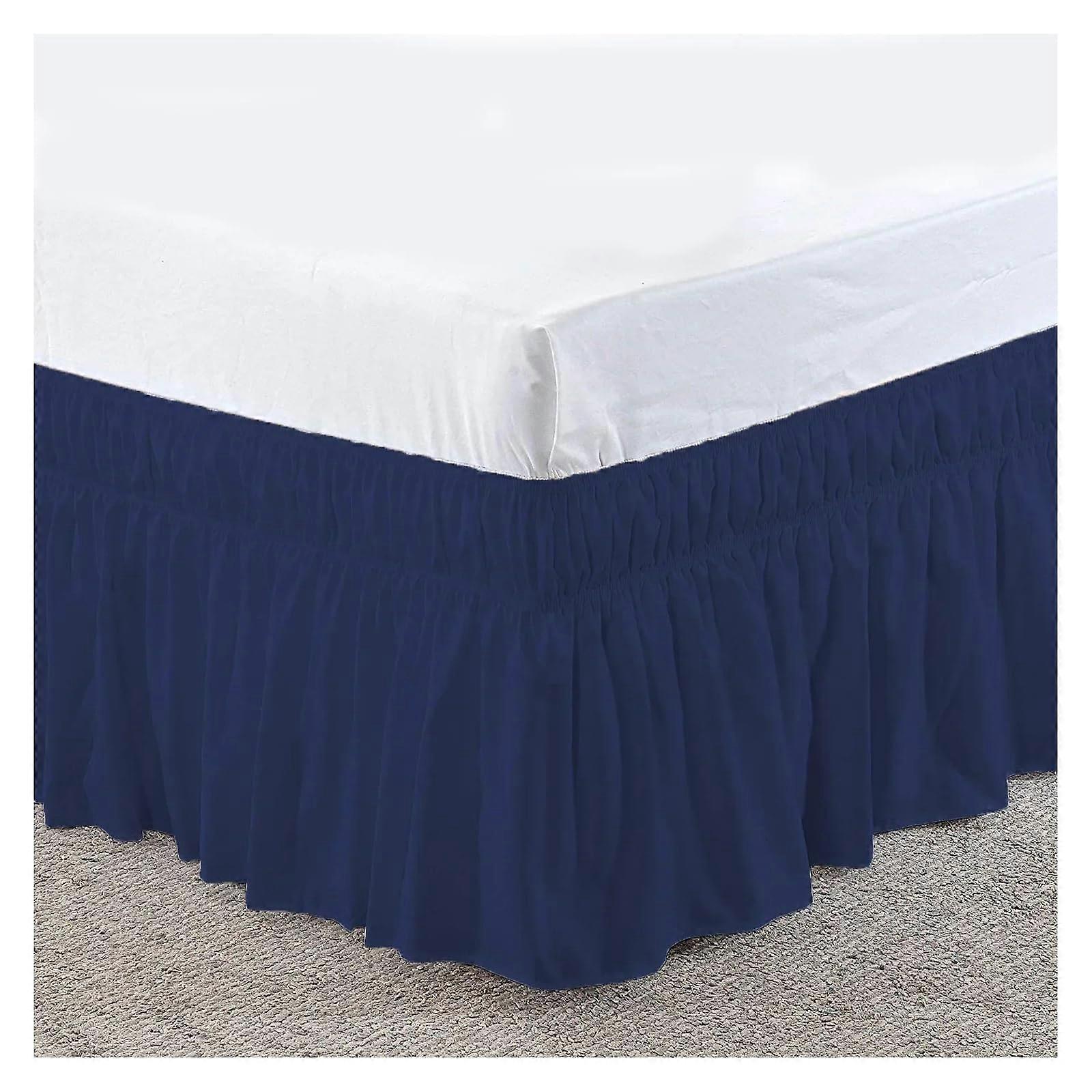 Bed Skirt with Ruffles, Duvet Protection Without Surface Elastic Band (Blue, King)
