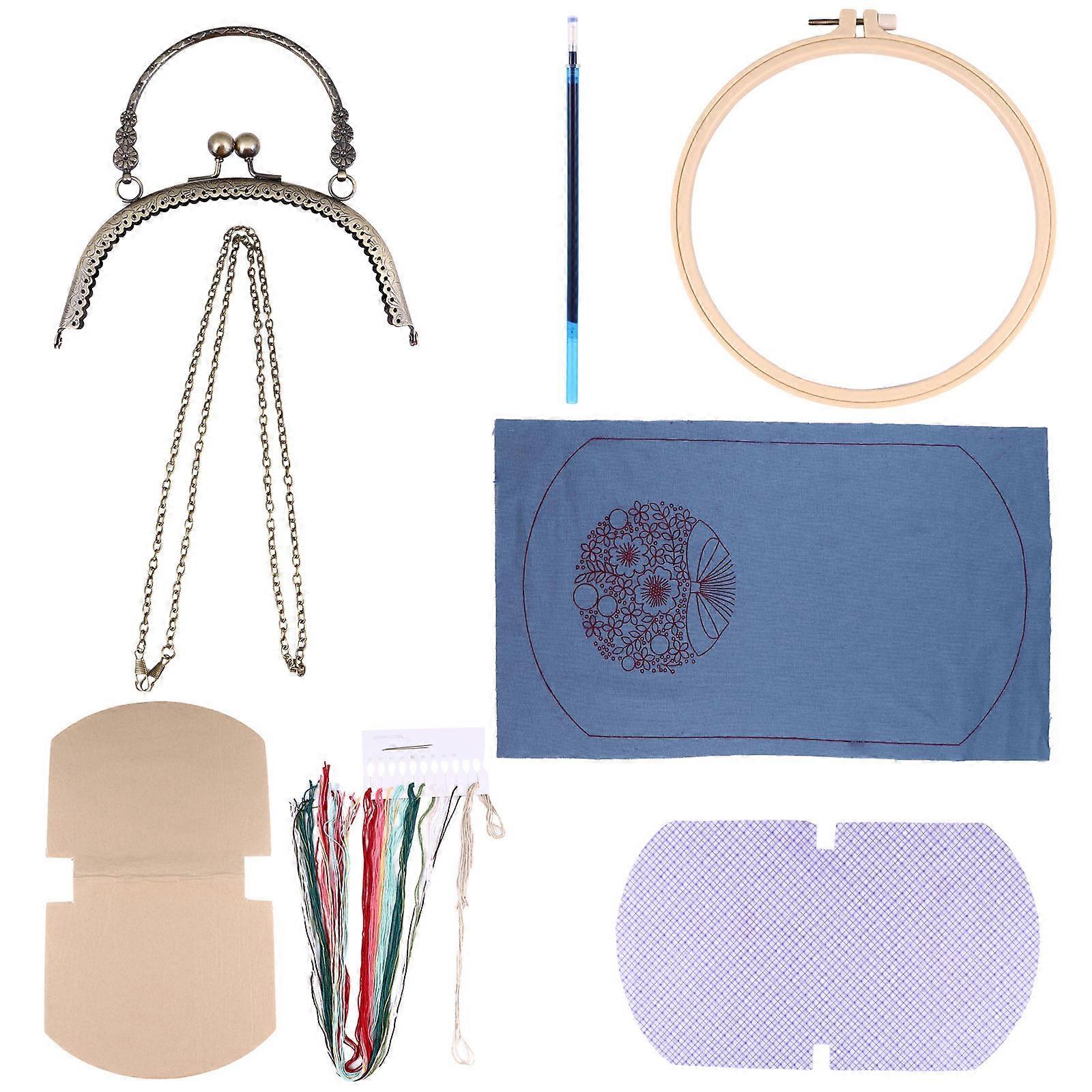 Embroidery Bag Kit Handbag Embroidery Making Kit Craft Lovers Rectangular Purple Fabric Travel 1Set