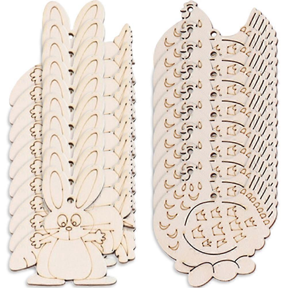 Craft Wood Pieces Easter Unfinished Wood Chips Pendants Rabbit Shape Diy Projects Khaki 8x7cm 20Pcs