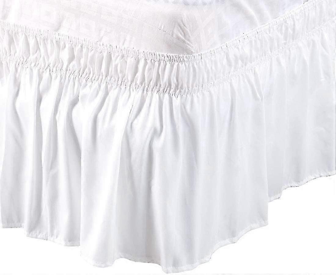 Ruffled Elasticated Bed Skirt & Wrap Around Bed Valance Sheet - Soft Brushed Microfiber Bedding with 38cm Ruffle for Single Bed in Snow Whit