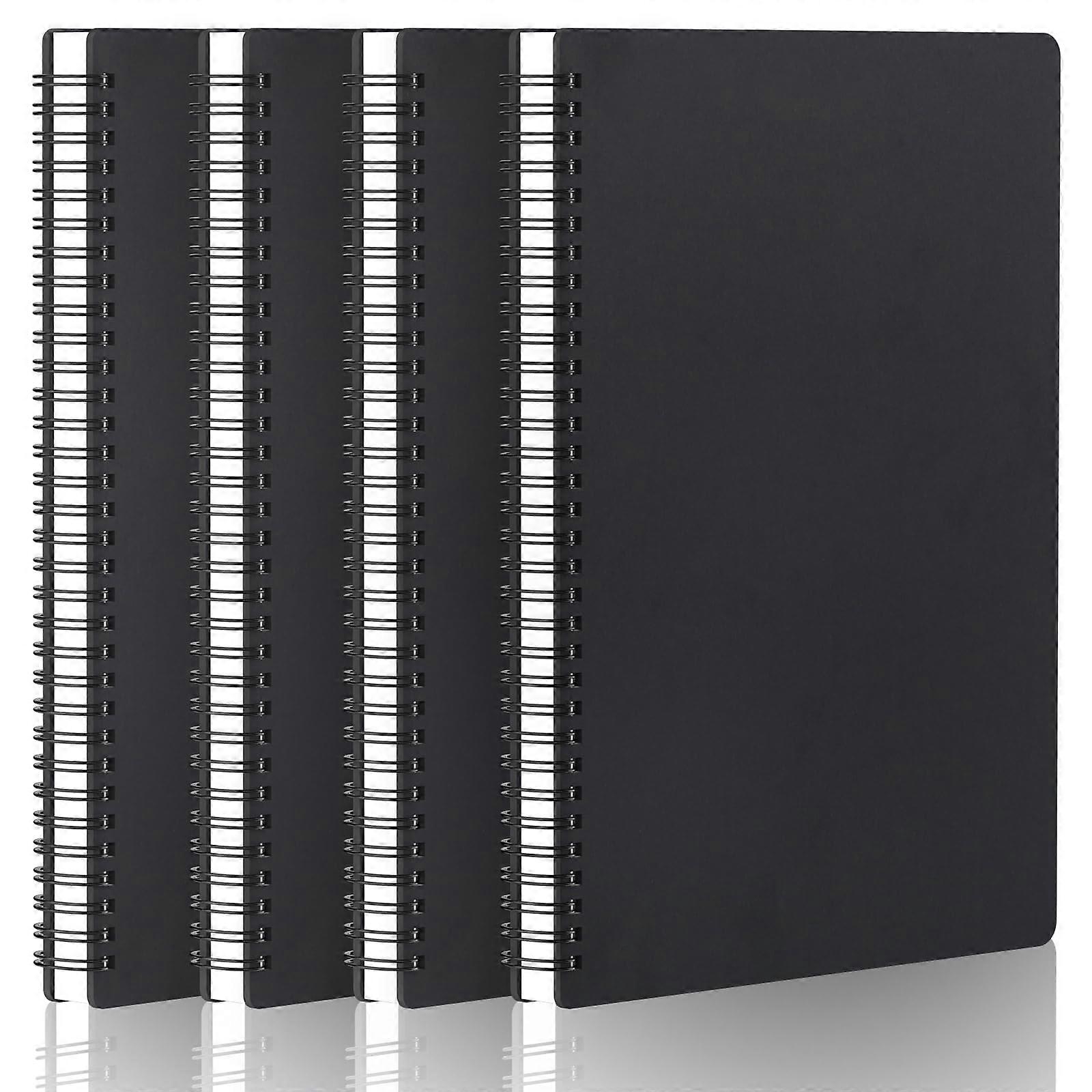 A4 Dotted Notebook Pack of 4 – Spiral Bound Hardcover Notepad with 120 Pages of 100 g/m² Paper – 5 mm Dots – 21x29.2cm Black