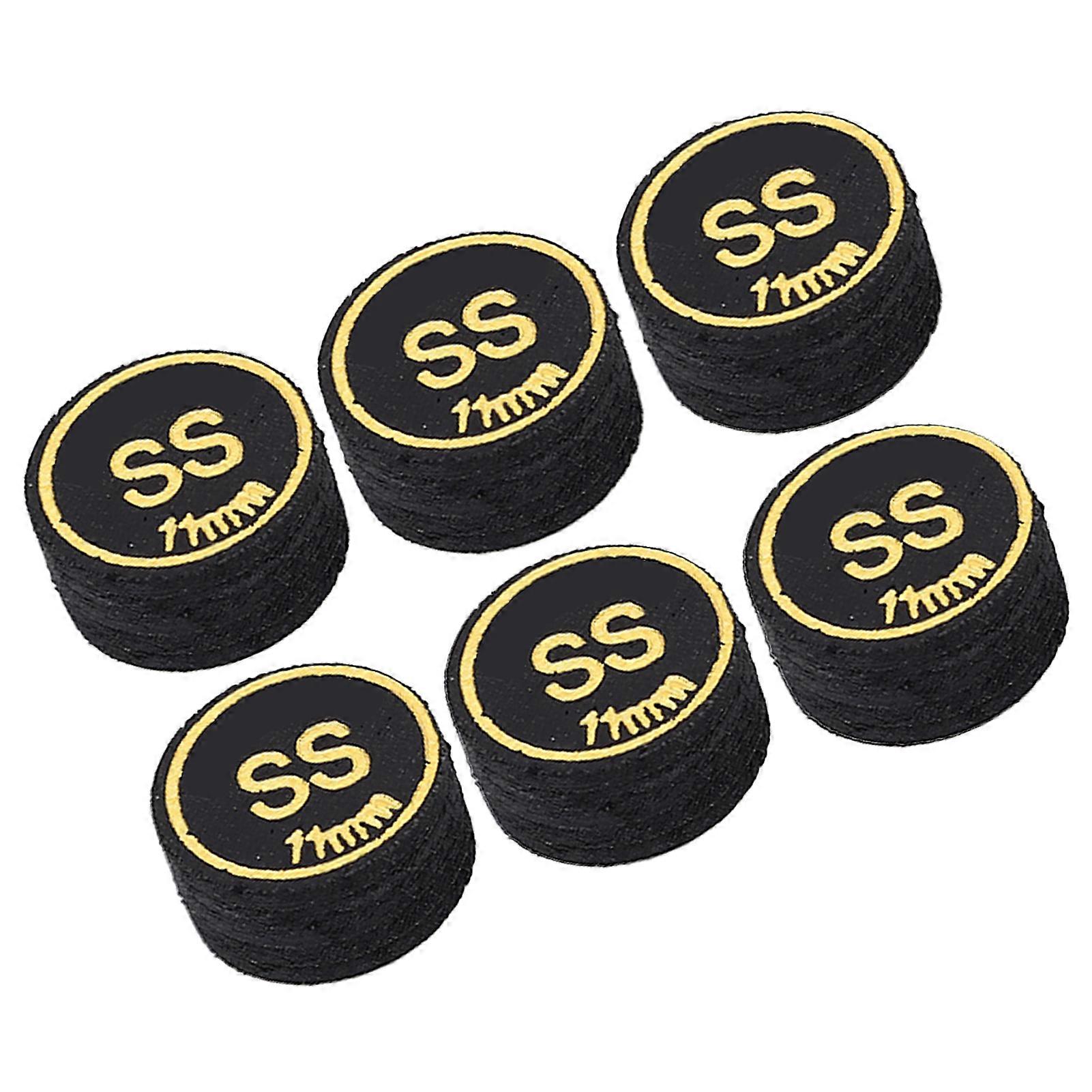 6PCS Billiard Cue Tips PU Multiple Layer Pool Cue Tips Replacement for Billiard Games Black SS 