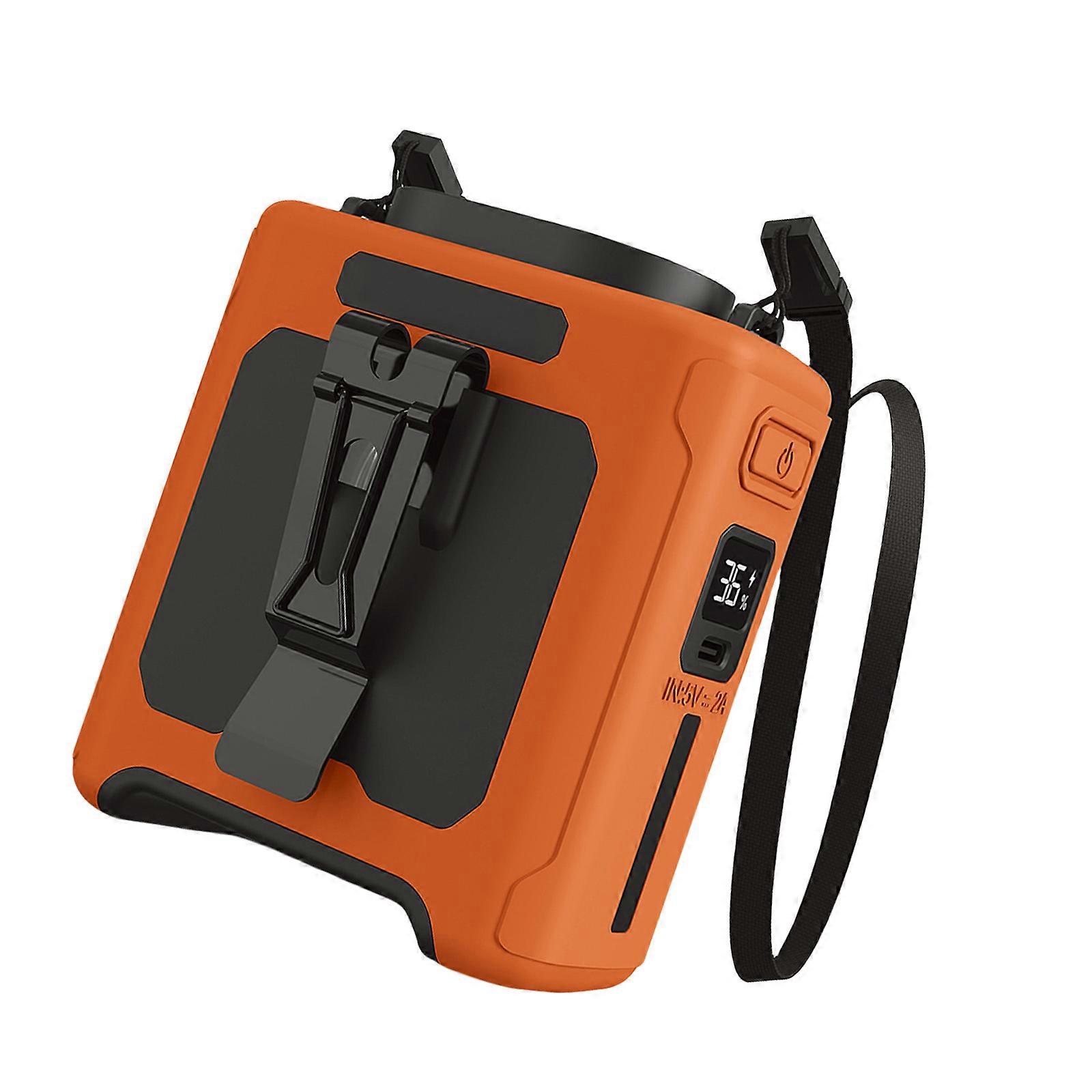 Retkituuletin, ladattava, kannettava, ilmankierrätystuuletin LED-valolla ja koukulla ulko- ja sisäkäyttöön, oranssi