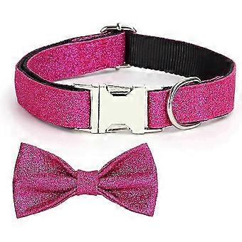 Glitter Bowknot Adjustable Dog Collar - Self-Engraved Nylon for Small Dogs in Rose Red - Stylish Pet Accessory for XSmall Breeds