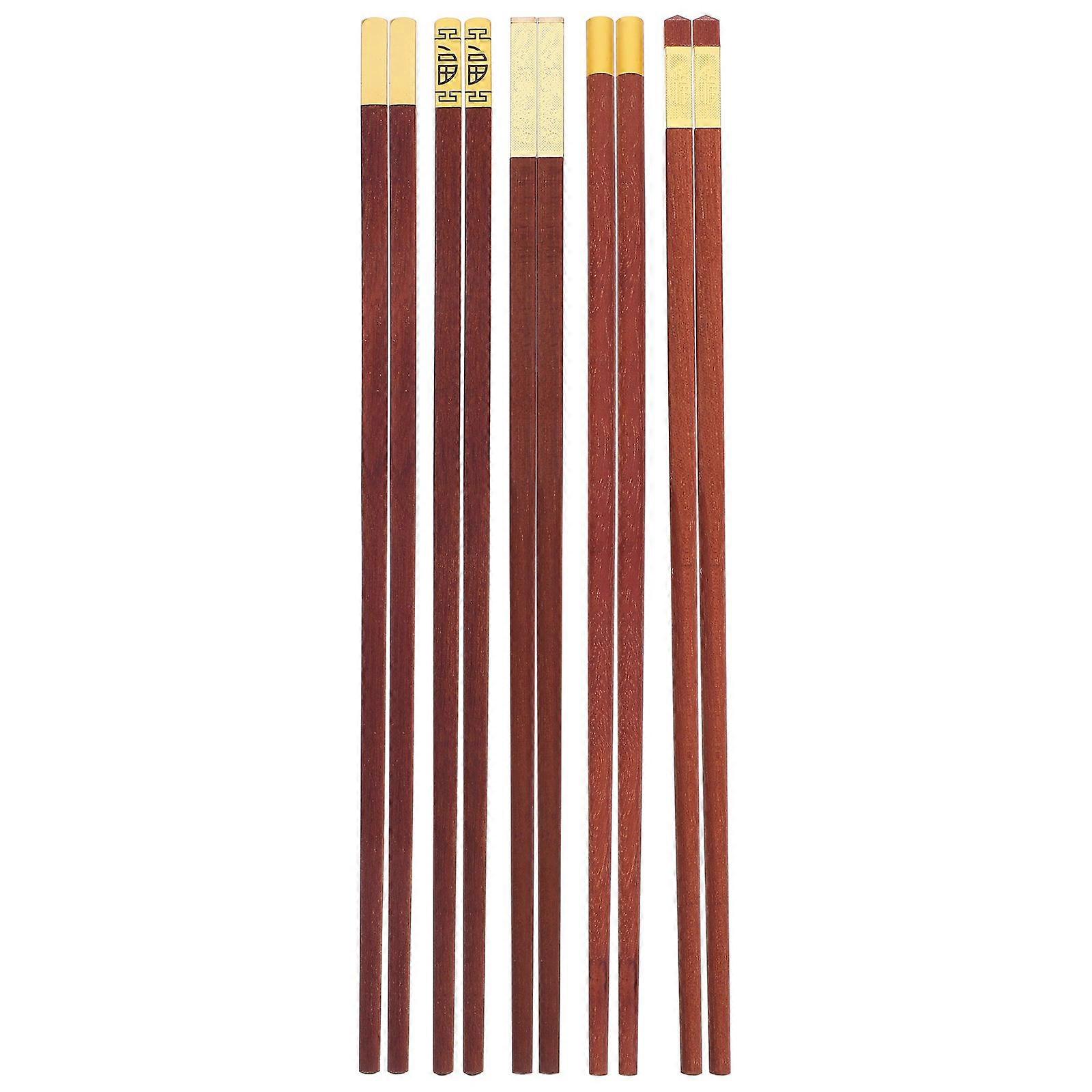 Wooden Chopsticks Set of 5 Pairs in Coffee Color for Eating Made of Wood