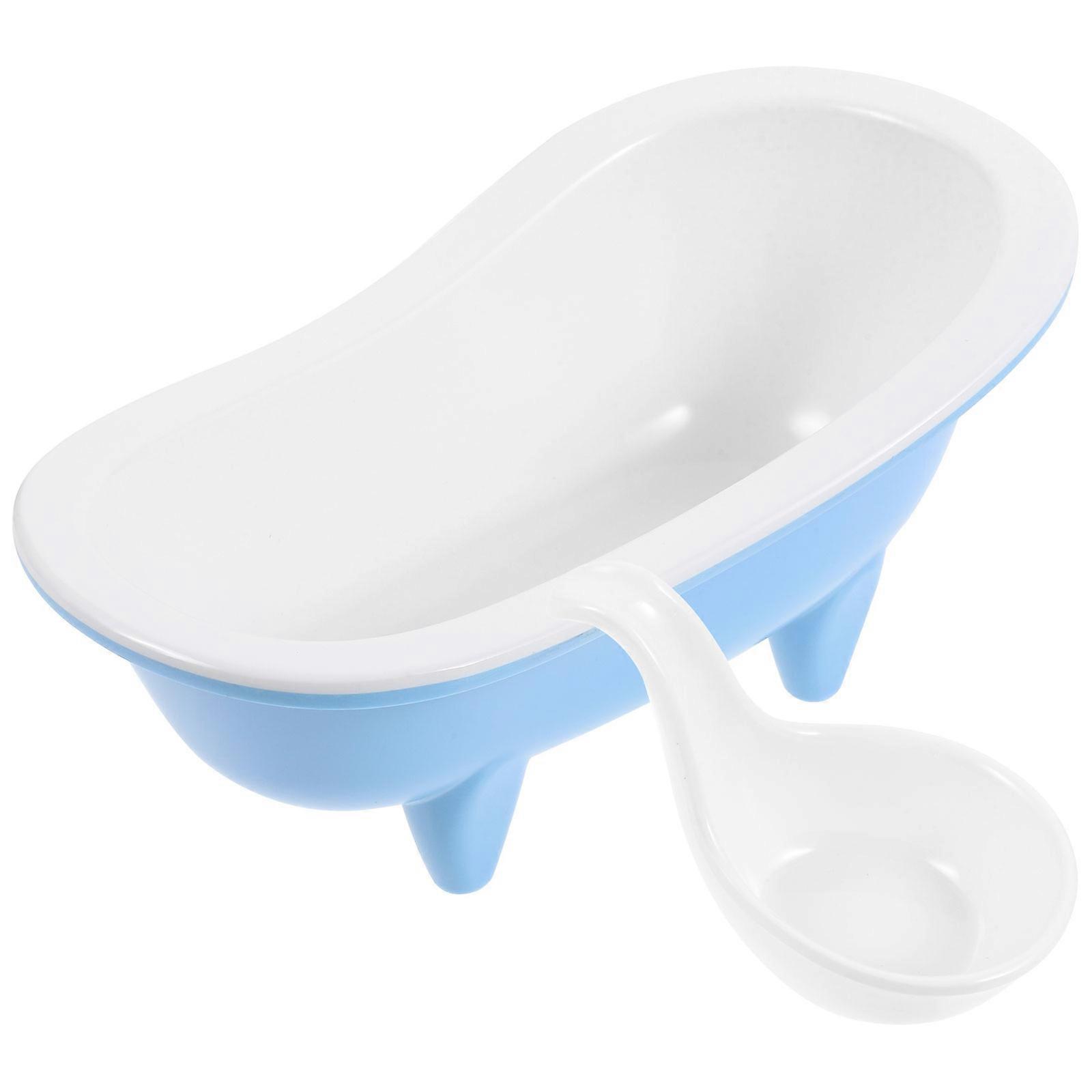 Skyblue Food Bowl for Home Use with Spoon Sufficient Capacity Bathtub Shape 1 Set