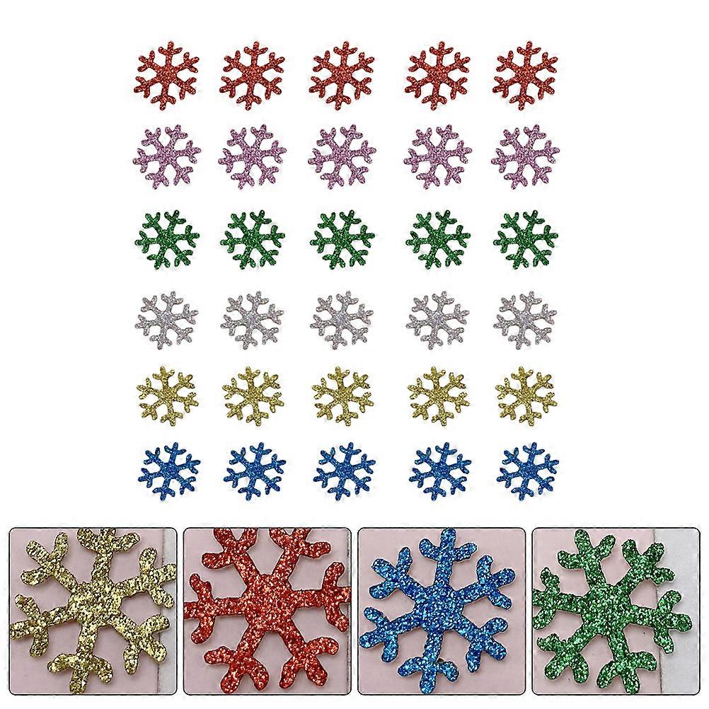 Snowflake Stickers Glitter Fabric Polyester Diy Crafts Christmas Design 2X2cm Assorted Color 60Pcs