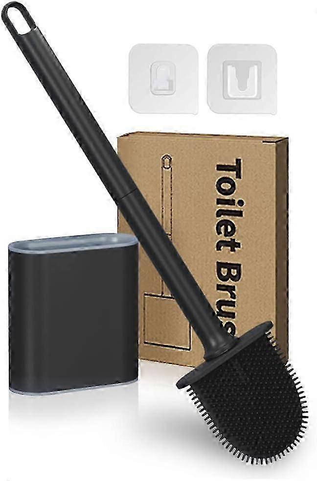 ホルダーセット付きシリコントイレブラシ - 毛先トイレブラシ曲げ可能な速乾性フローリング壁掛けトイレバスルーム、ブラック
