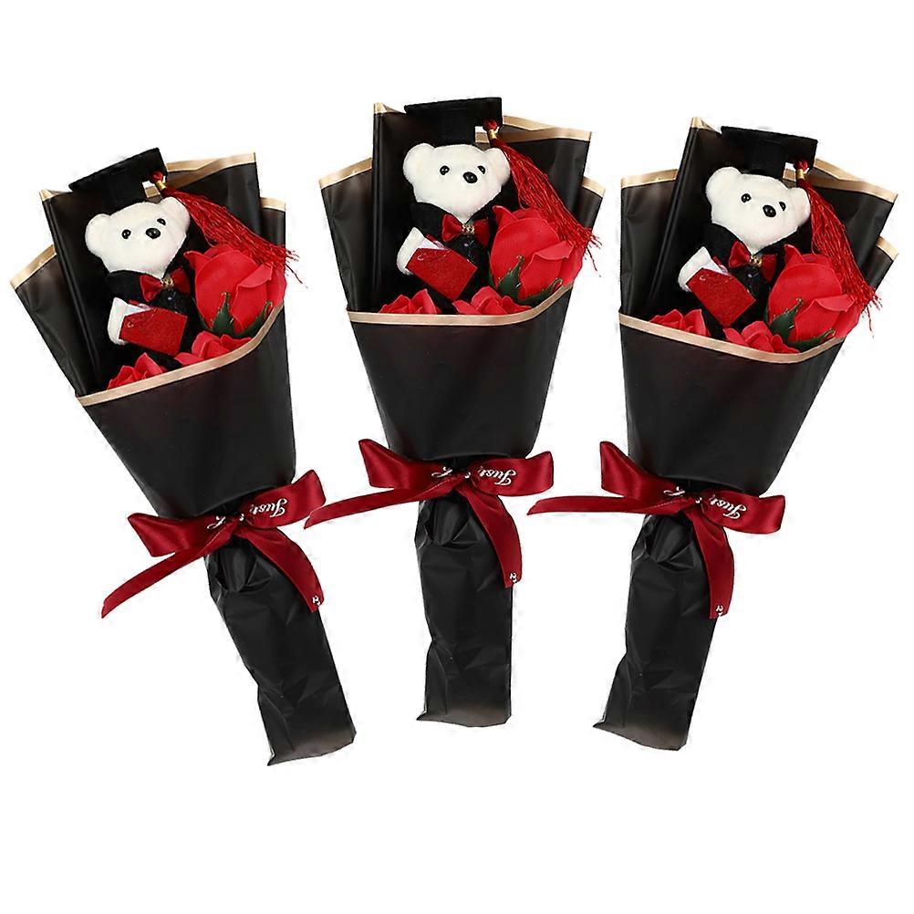 Graduation Flower Bouquet Adorable Bear Doll And Soap Flower Assorted Color 36X16X8CM Photo Props 3Pcs
