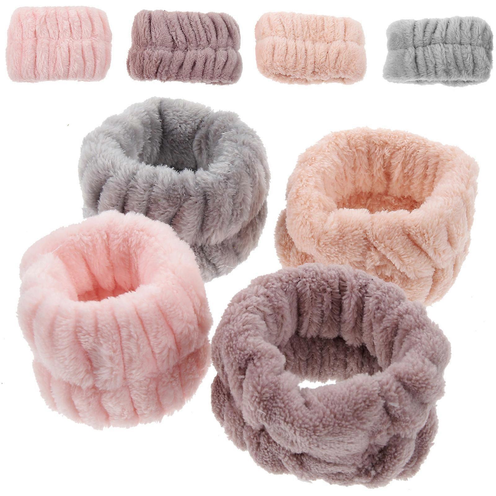 Skin Care Wristbands 4 Pairs Flannel Plush Wrist Straps For Face Washing Adorable Girls Elastic Waterproof Design