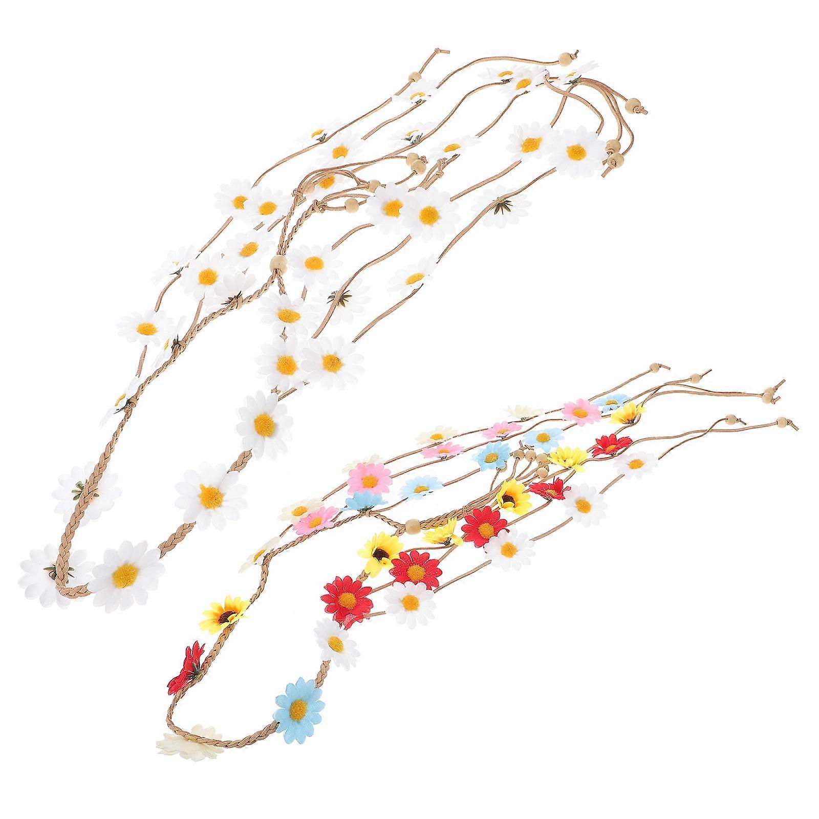 Hippie Headbands for Women with Daisy Design Assorted Color Silk and Hemp Rope Adjustable