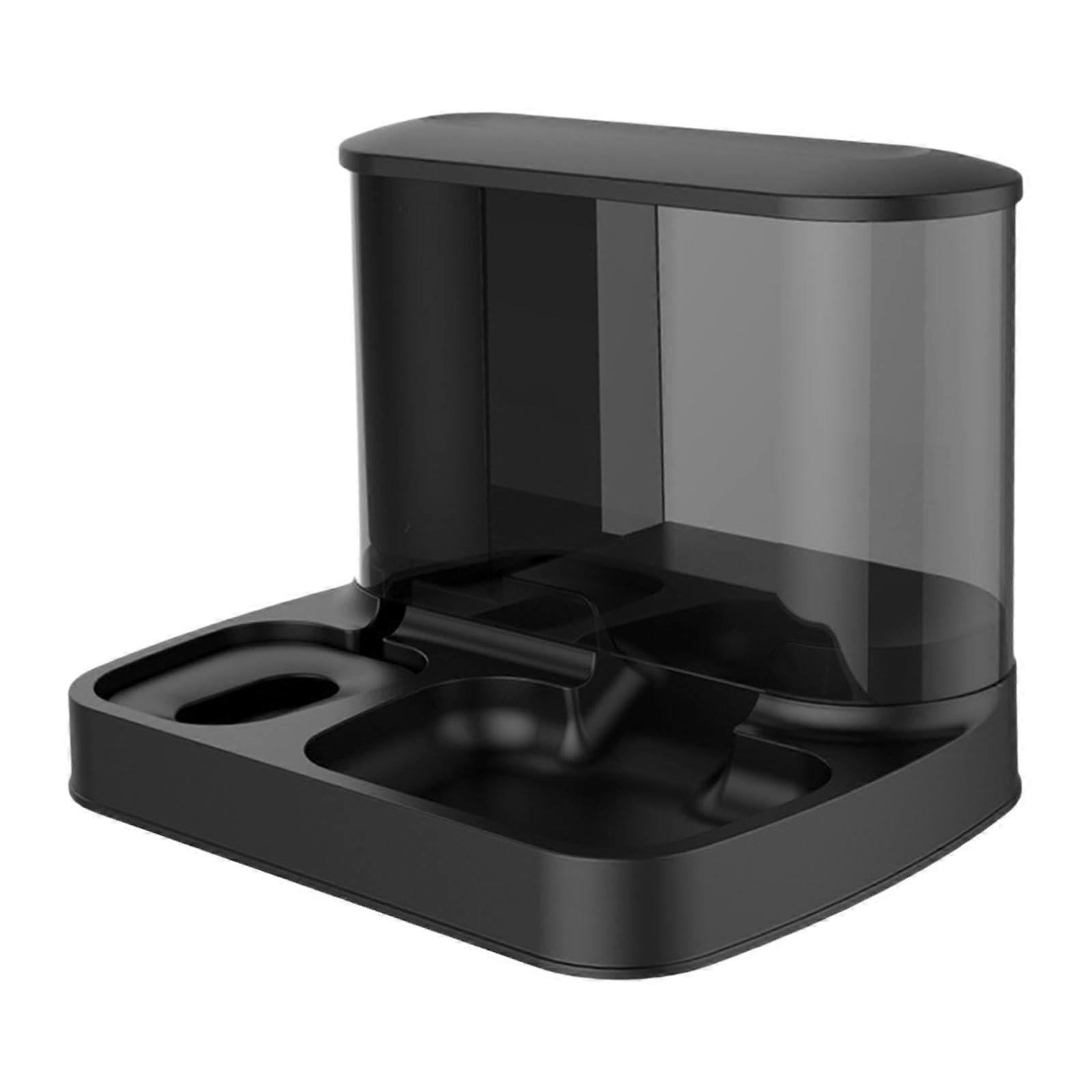 Pet Feeder and Water Dispenser, Automatic Cat Food Bowl with Smooth Edges, Black Plastic, Easy Fill Design