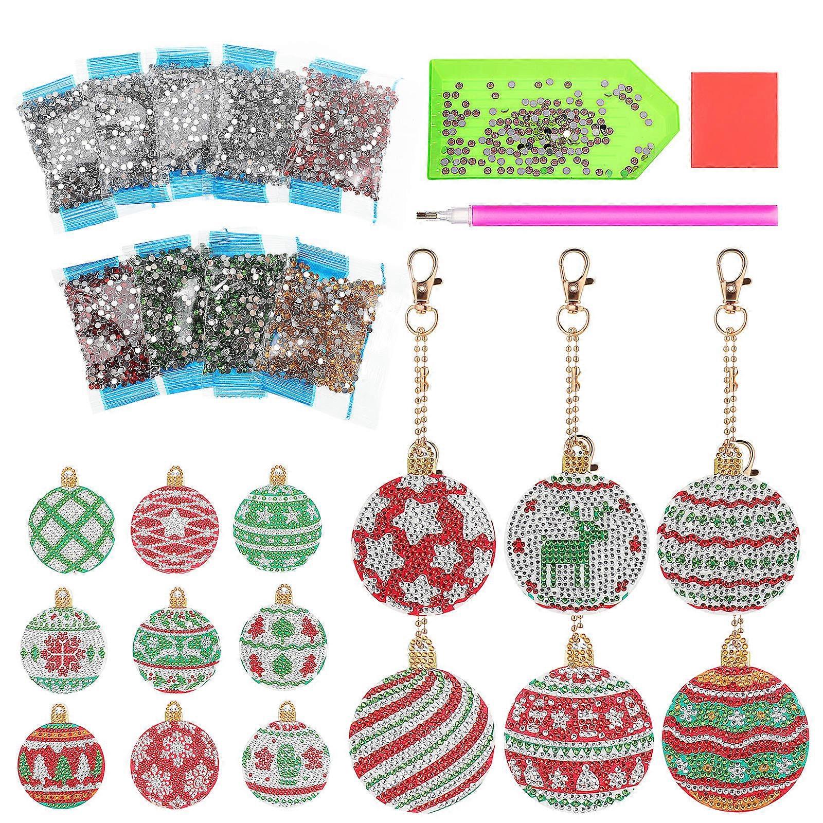 Diamond Art Christmas Keychain Kit Fade Resistant Acrylic Ornaments, Multi Functional Pendant for Trees, Bags & Backpacks, Easy Carry Handmade Xmas