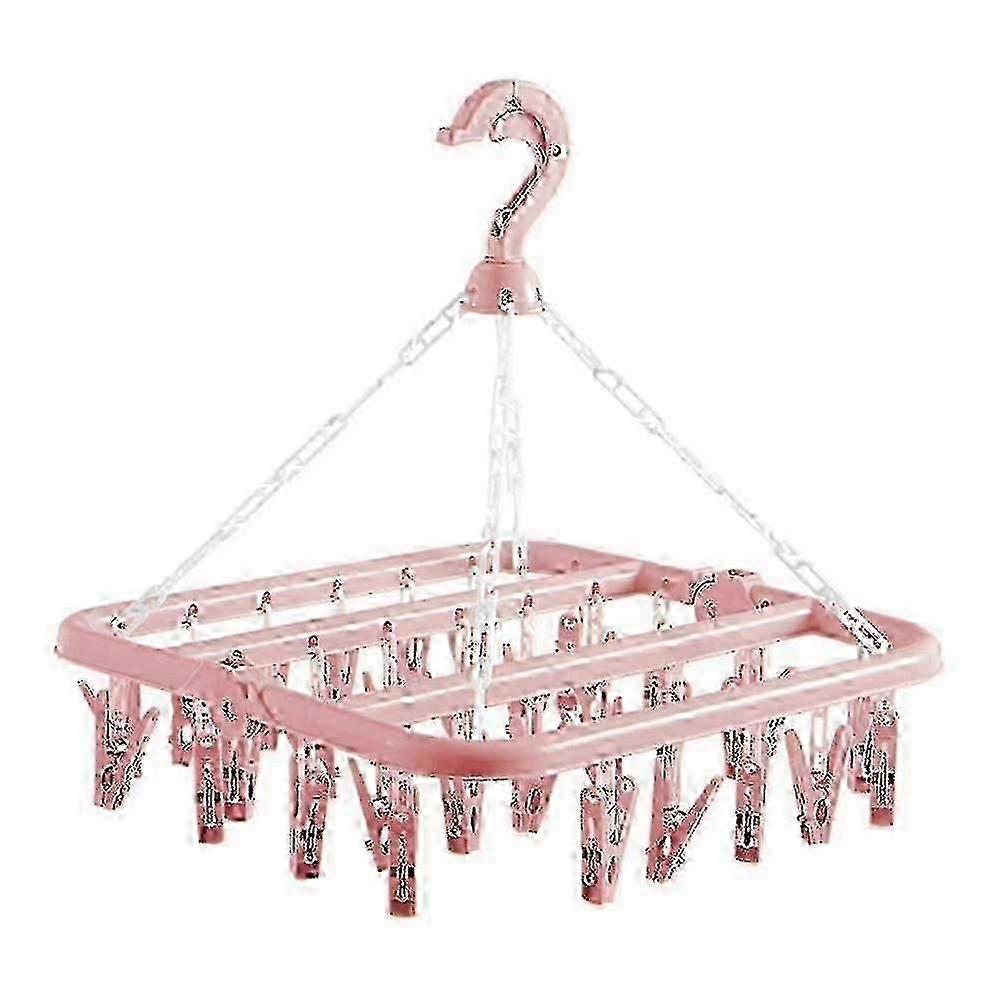 Foldable 32-clip Windproof Clothes Drying Hanger With Sock Clips
