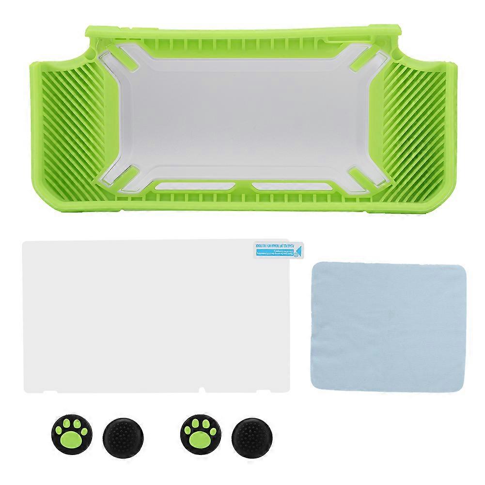 Rubber Protective Case Button Cap Toughened Film Game Machine for Switch Host(green)