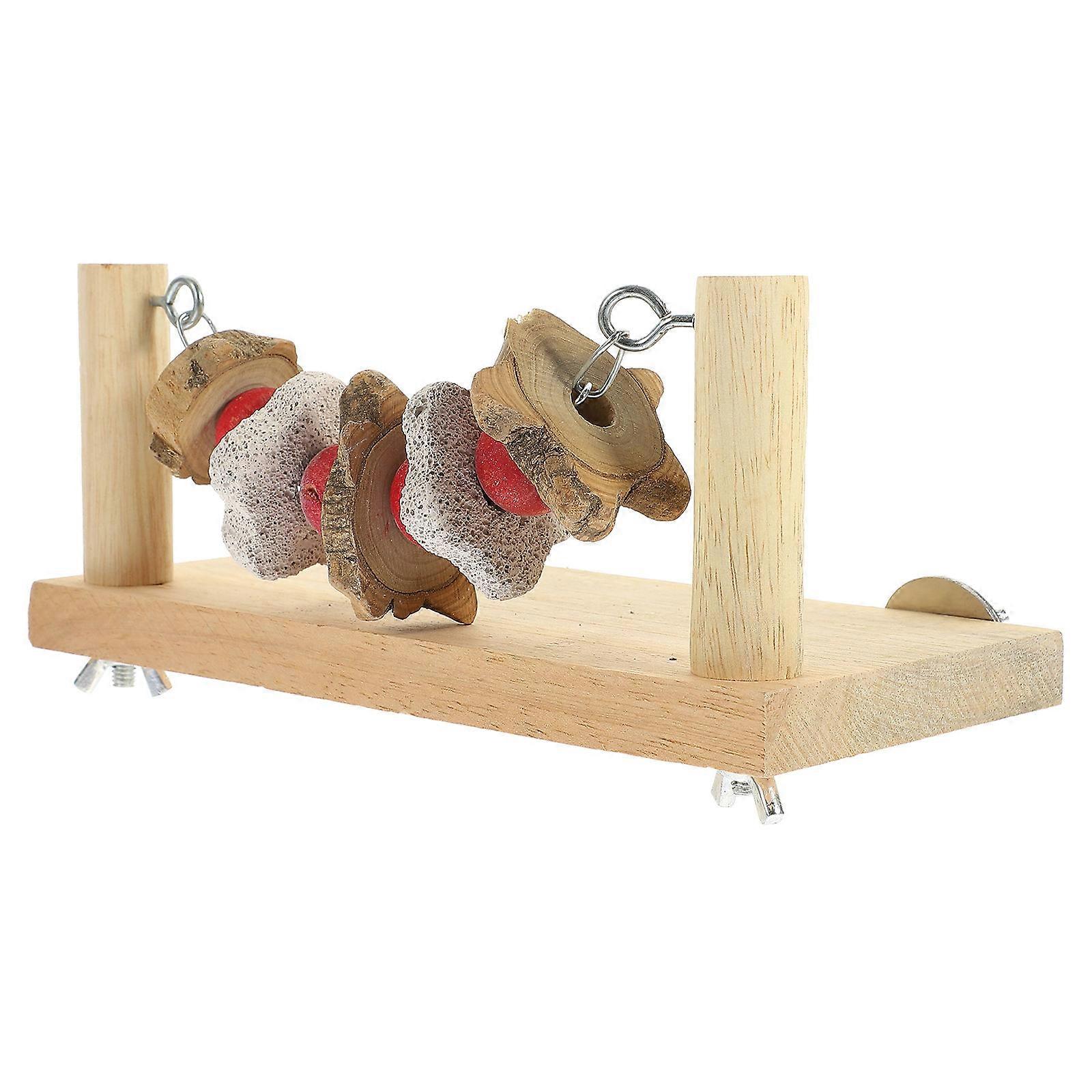 Parakeet Perch Platform with Chew Toy Bird Perch Platform Wooden Parrot Cage Perch Bird Toy Random Color